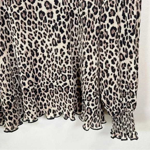 Anthropologie Feather Bone  Womens Size Large Leopard Print Pleated Blouse - Picture 7 of 15